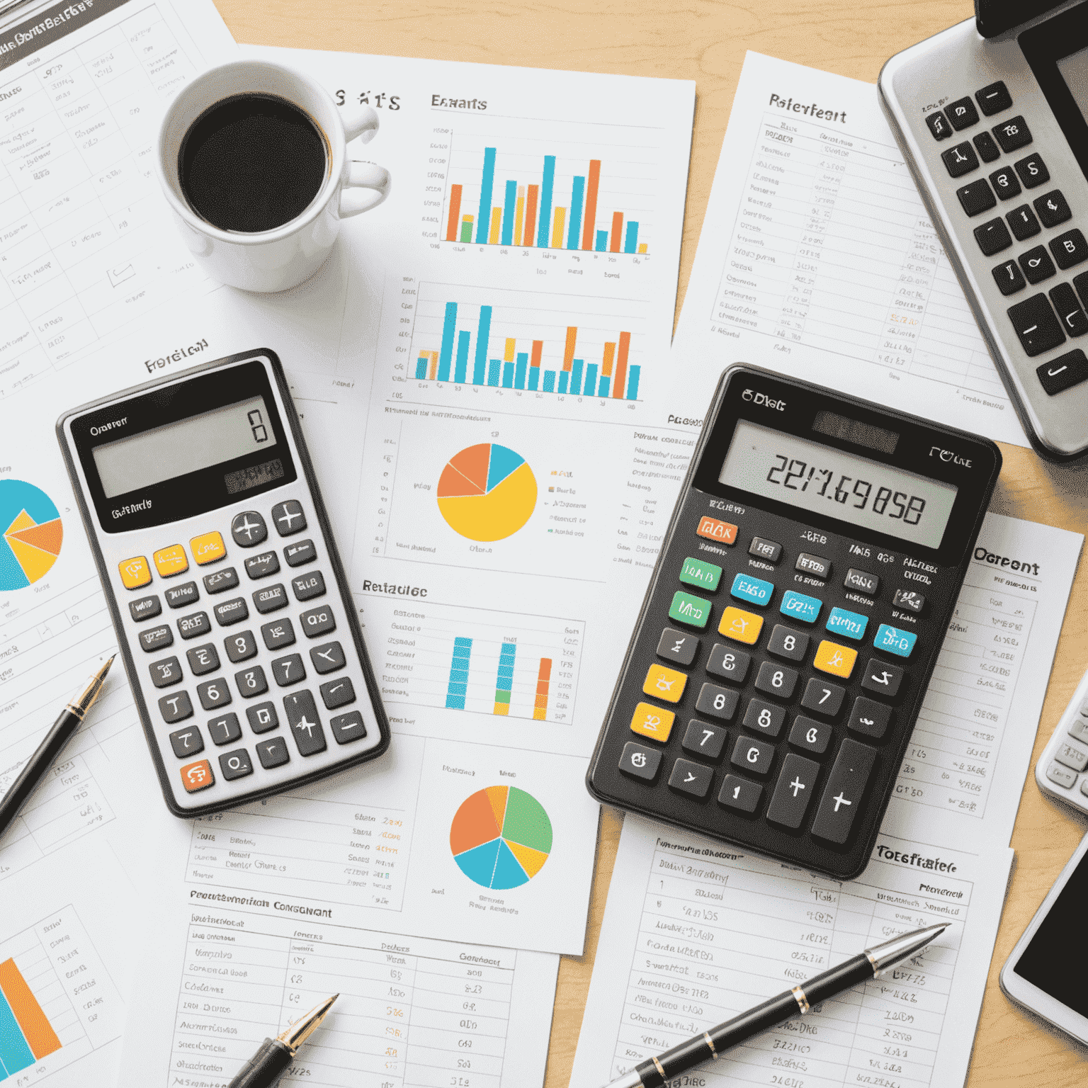 A collage of various investment calculators and formula interfaces. The image shows interactive tools for compound interest, portfolio simulation, P/E ratio calculation, and other key financial metrics and indicators.